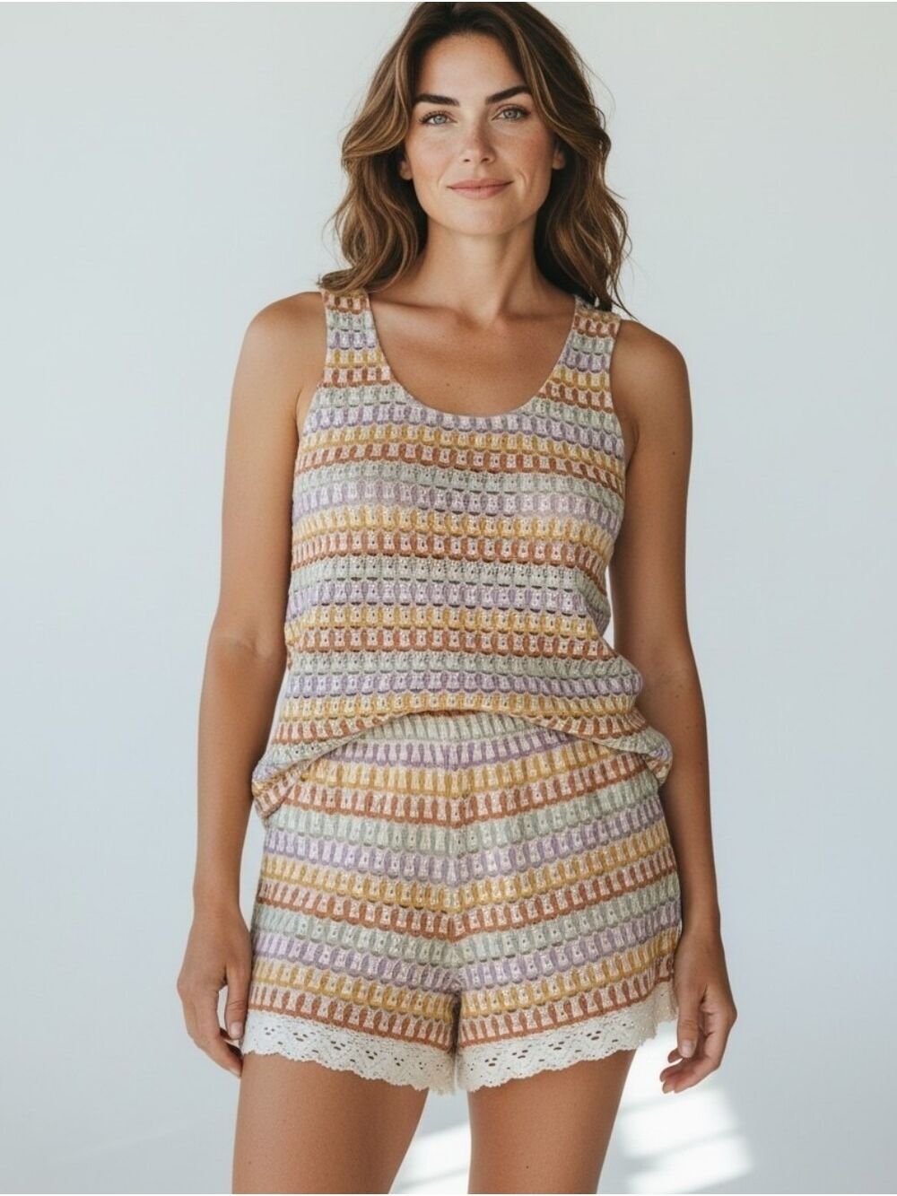 GLG Knitted Two Piece Set Boho Colorful Beach XS
